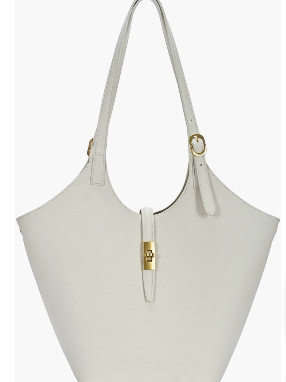 Miztique Cream pebble leather Turn lock Detail Large Shoulder Tote Bag